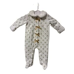 Nicole Miller New York Baby Girls Christmas Tree Quilted Footie Faux Fur 6/9M